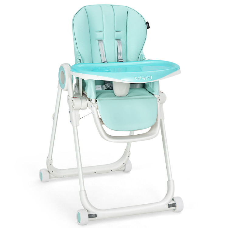 Baby High Chair Foldable Feeding Chair with 4 Lockable Wheels-GreenCostway Gallery View 1 of 10