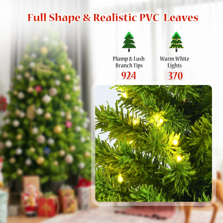 6.5 Feet Pre-Lit Hinged Christmas Tree Green Flocked with 924 Tips and 370 LED LightsCostway Gallery View 5 of 12