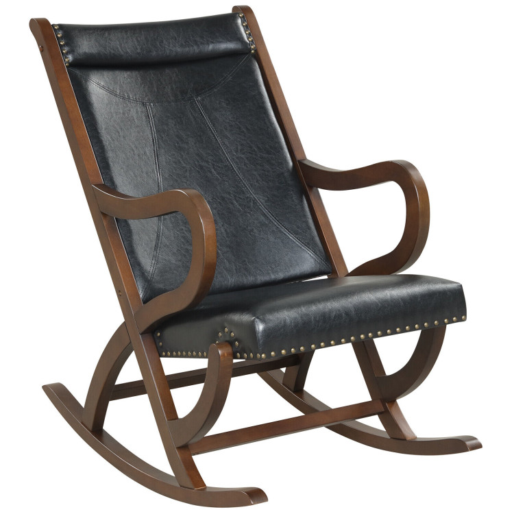 Modern Rocking Chair with PU Cushion and Rubber Wood Frame-BlackCostway Gallery View 1 of 8