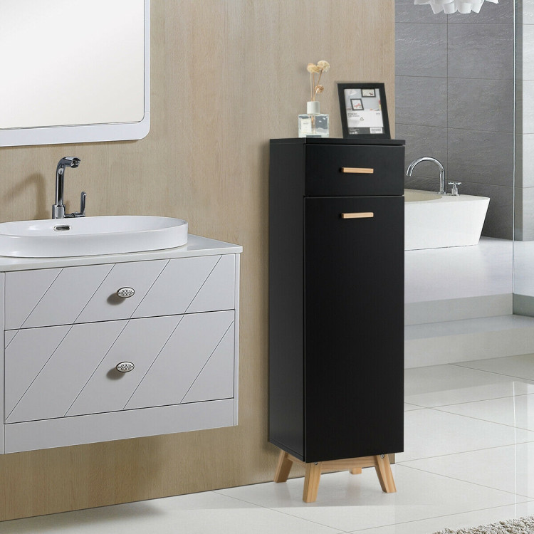 Waterproof Bathroom Cabinet with Adjustable Shelves and Sliding Drawer-BlackCostway Gallery View 7 of 12