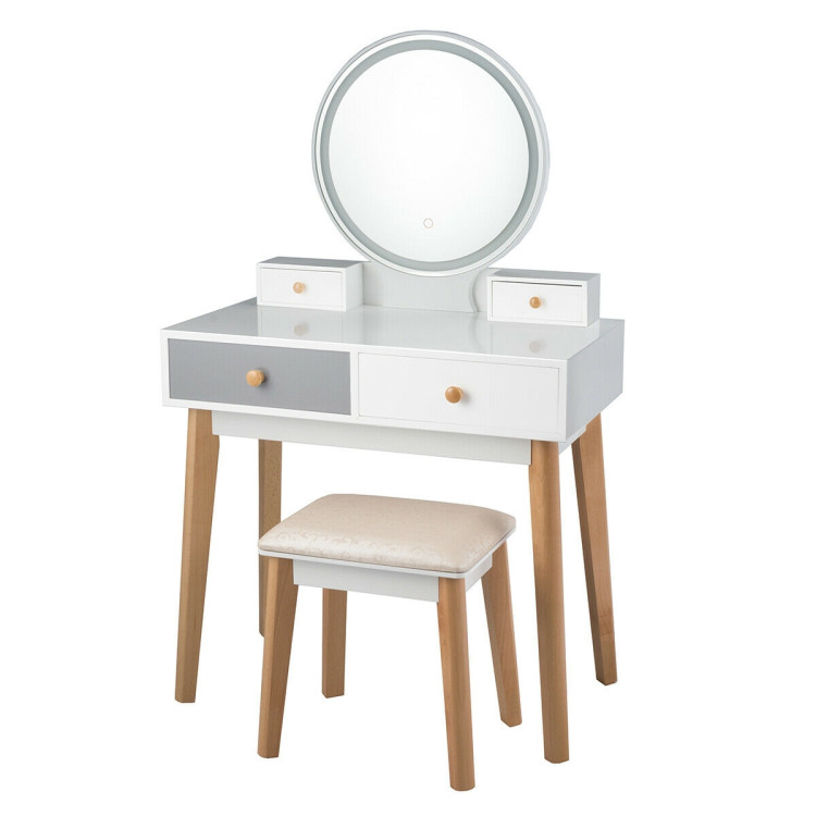 Makeup Dressing Table with 4 Drawers and Lighted MirrorCostway Gallery View 3 of 11
