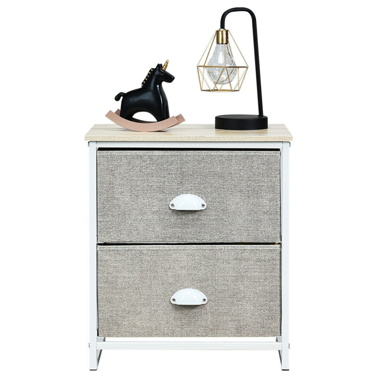 Metal Frame Nightstand Side Table Storage with 2 Drawers-GrayCostway Gallery View 5 of 14