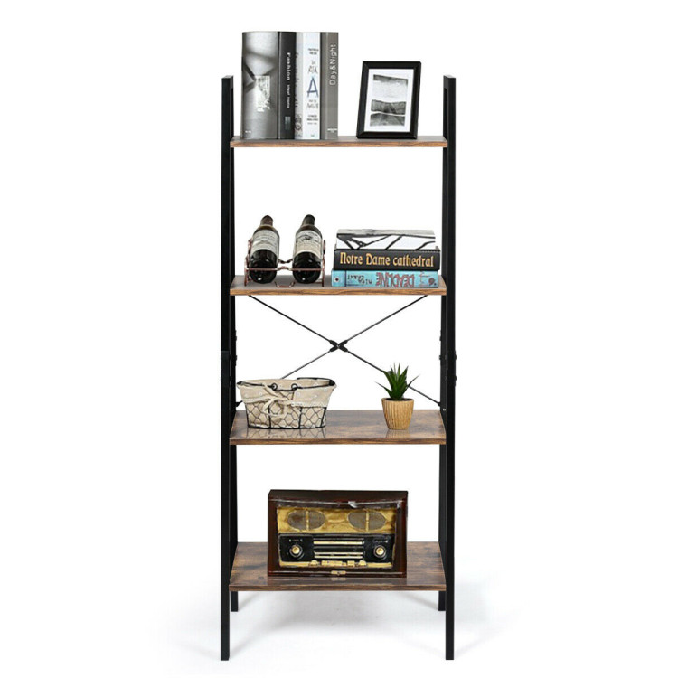 4-Tier Industrial Ladder Shelf with Metal FrameCostway Gallery View 10 of 11
