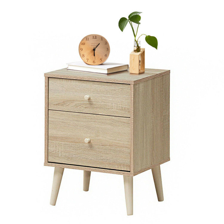 2-Drawer Nightstand Beside End Side Table with Rubber Legs-NaturalCostway Gallery View 8 of 12
