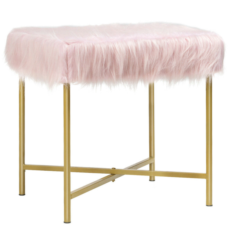 Faux Fur Ottoman Decorative Stool with Metal LegsCostway Gallery View 5 of 12