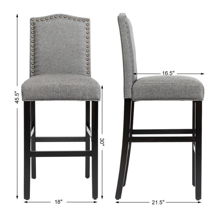 Set of 2 Counter Height Dining Side Barstools with Thick Cushion-GrayCostway Gallery View 4 of 7