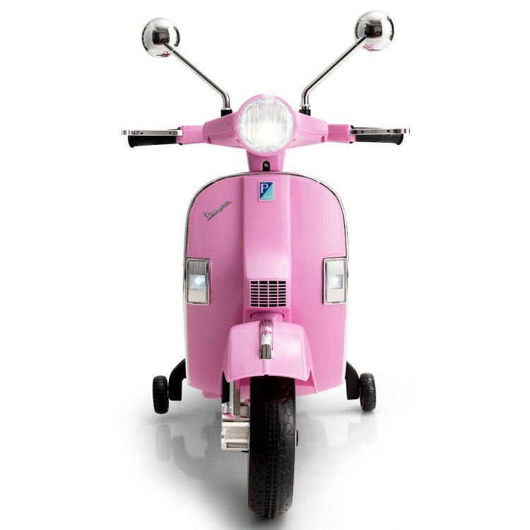 6V Kids Ride on Vespa Scooter Motorcycle with Headlight-PinkCostway Gallery View 6 of 12