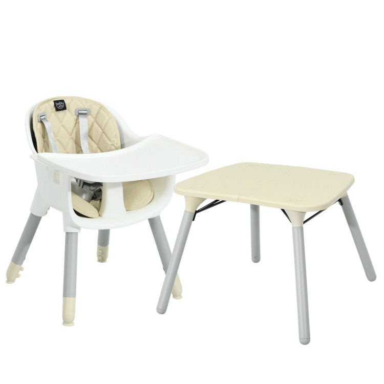 4-in-1 Baby Convertible Toddler Table Chair Set with PU Cushion-BeigeCostway Gallery View 4 of 13