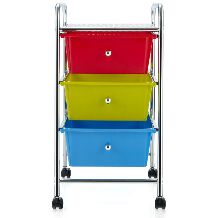 3-Drawer Rolling Storage Cart with Plastic Drawers for Office-MulticolorCostway Gallery View 10 of 13