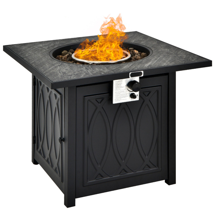 32 Inch Propane Fire Pit Table Square Tabletop with Lava Rocks Cover 50000 BTU-BlackCostway Gallery View 1 of 12