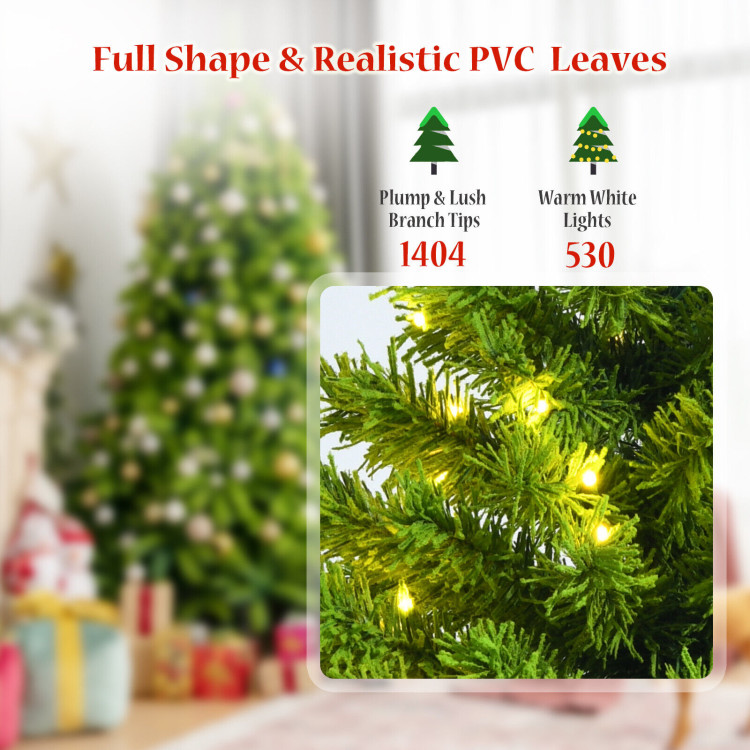 7.5 Feet Pre-Lit Hinged Christmas Tree Green Flocked with 1404 Tips and 530 LED LightsCostway Gallery View 11 of 12