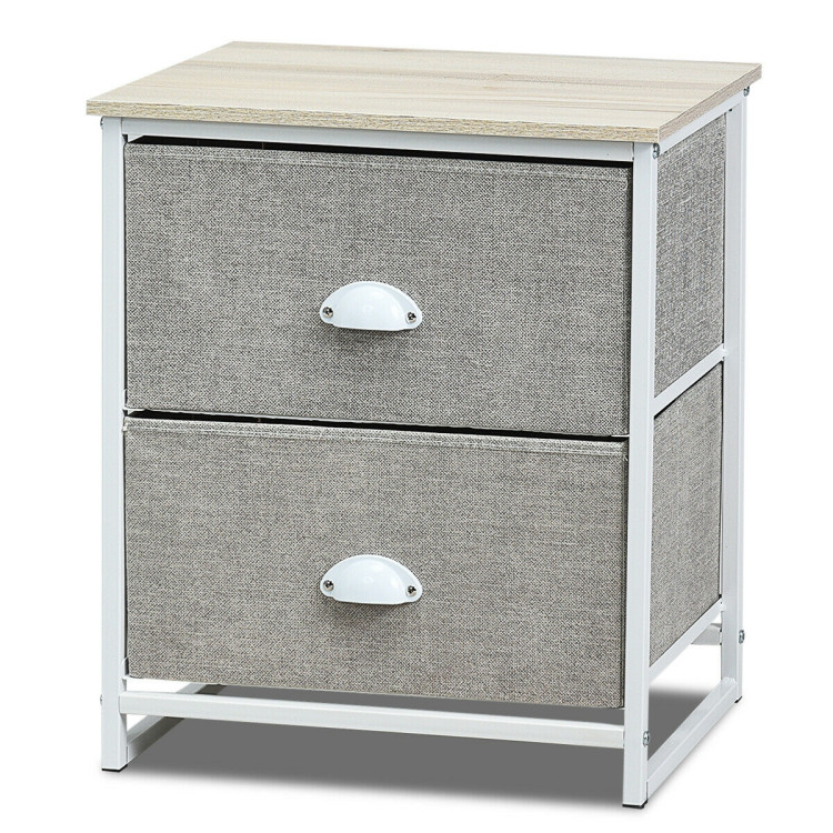 Metal Frame Nightstand Side Table Storage with 2 Drawers-GrayCostway Gallery View 8 of 14