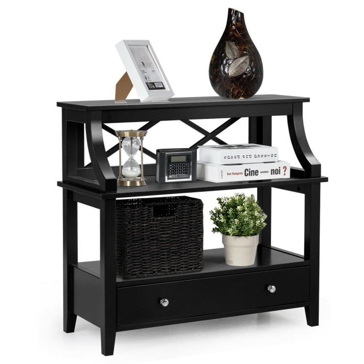 3-Tier Storage Rack End table Side Table with Slide Drawer -BlackCostway Gallery View 9 of 12