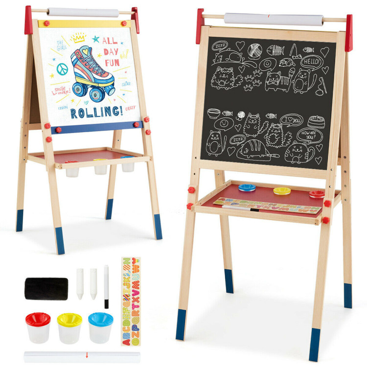 All-in-One Wooden Height Adjustable Kid's Art EaselCostway Gallery View 3 of 12