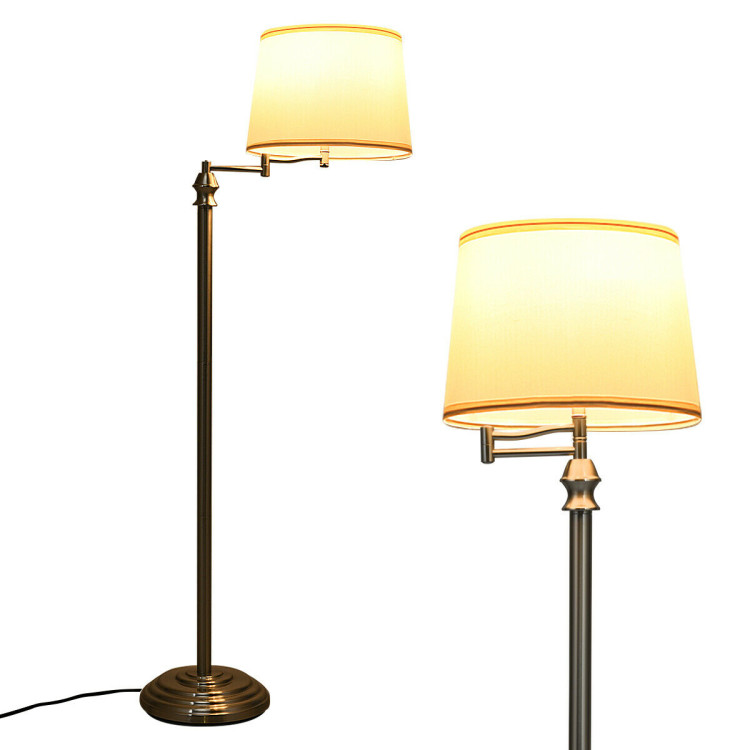 Swing Arm LED Floor Lamp with Hanging Fabric ShadeCostway Gallery View 11 of 11