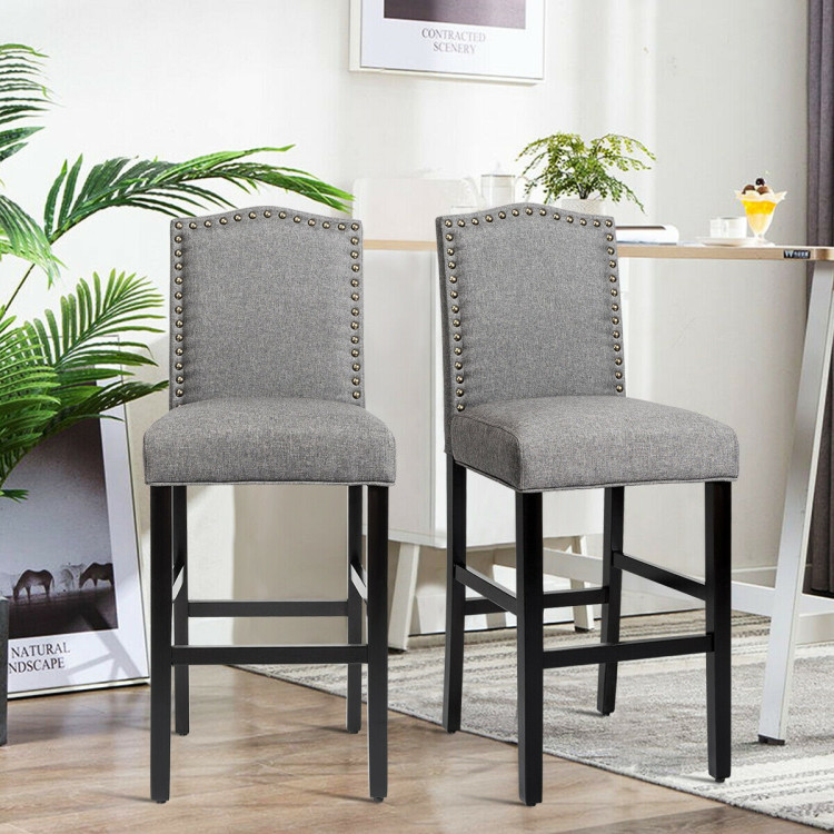 Set of 2 Counter Height Dining Side Barstools with Thick Cushion-GrayCostway Gallery View 3 of 7