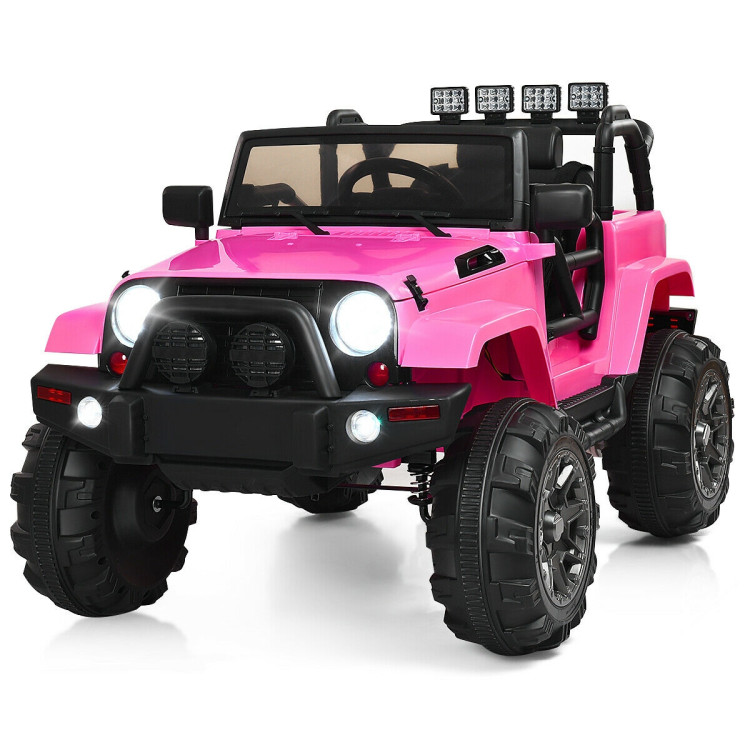 12V Kids Remote Control Riding Truck Car with LED Lights-PinkCostway Gallery View 4 of 12
