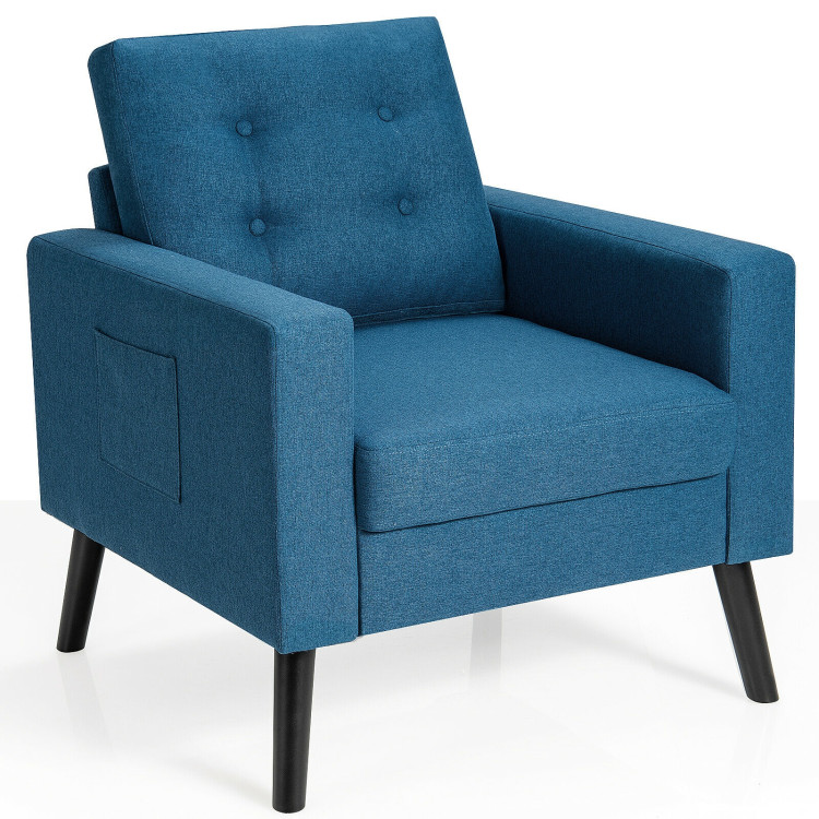 Mid-Century Upholstered Armchair Club Chair with Rubber Wood Legs-BlueCostway Gallery View 1 of 12