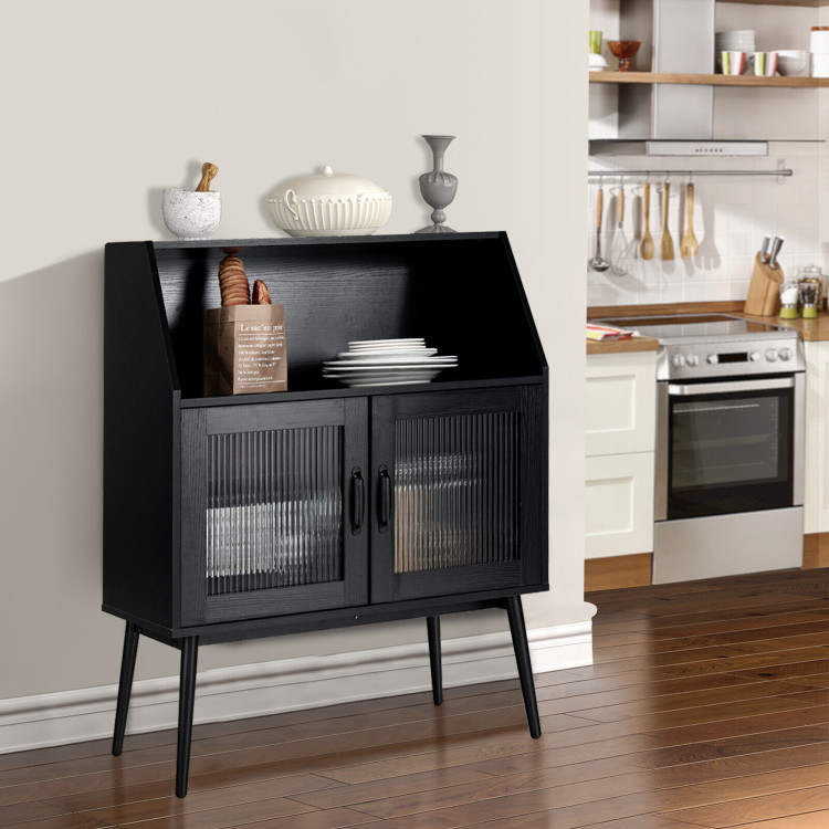 Kitchen Sideboard Buffet with Open Cubby and 2 Glass Doors-BlackCostway Gallery View 8 of 10
