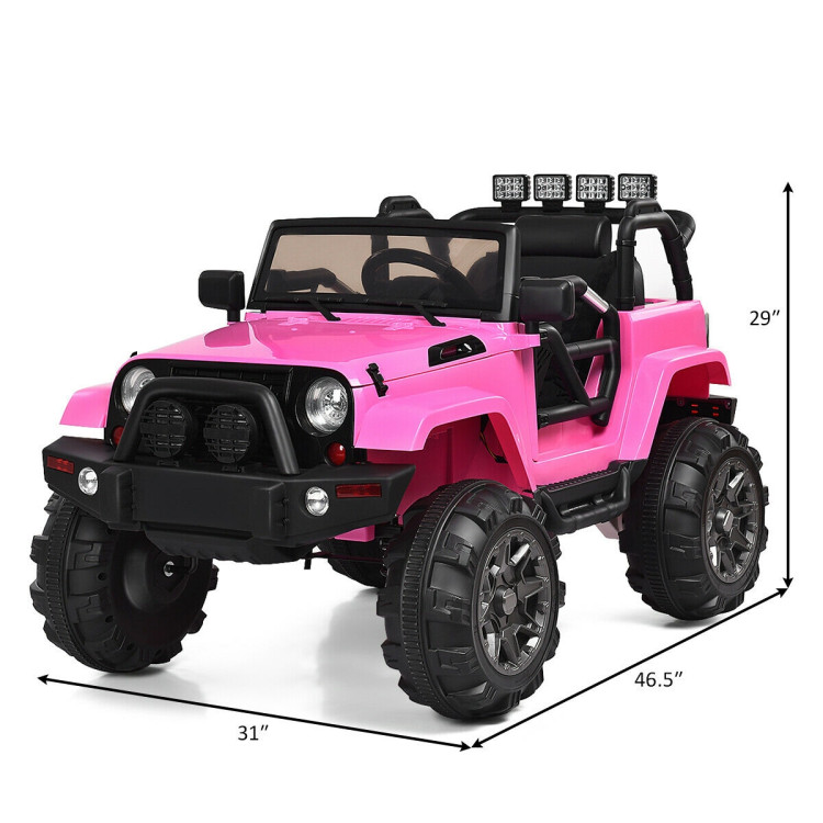 12V Kids Remote Control Riding Truck Car with LED Lights-PinkCostway Gallery View 5 of 12