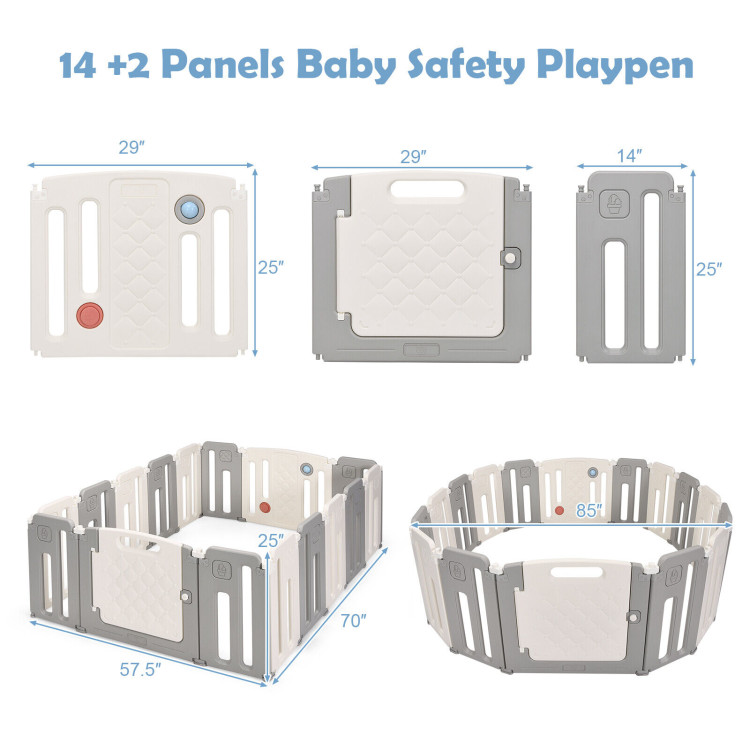 16 Panels Baby Safety Playpen with Drawing Board-GrayCostway Gallery View 5 of 11