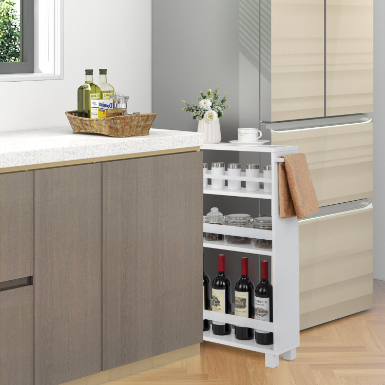 4-Tier Slim Storage Kitchen Cart with Adjustable Shelves-WhiteCostway Gallery View 6 of 10