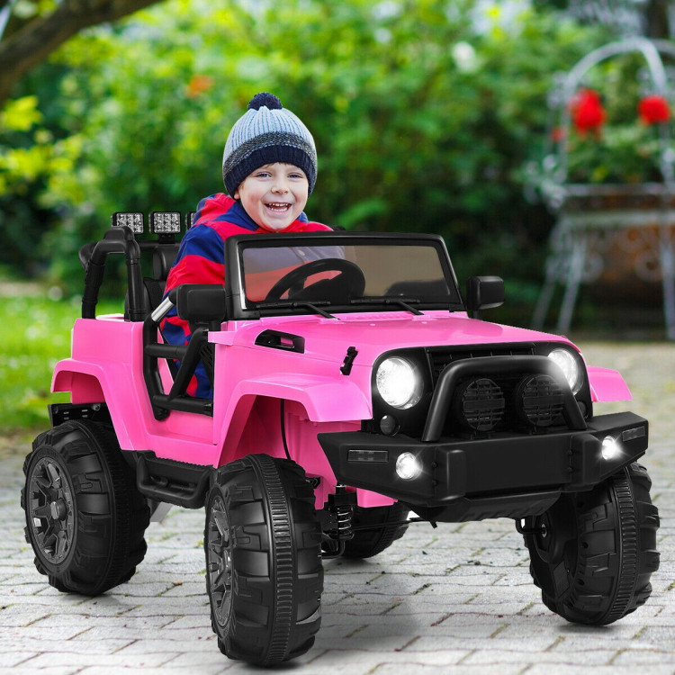 12V Kids Remote Control Riding Truck Car with LED Lights-PinkCostway Gallery View 2 of 12