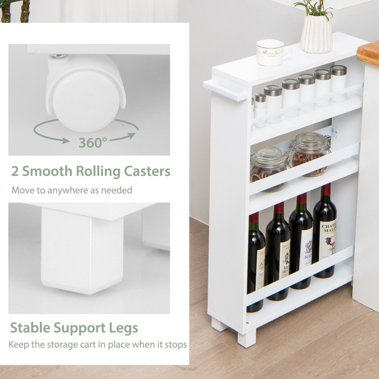 4-Tier Slim Storage Kitchen Cart with Adjustable Shelves-WhiteCostway Gallery View 5 of 10
