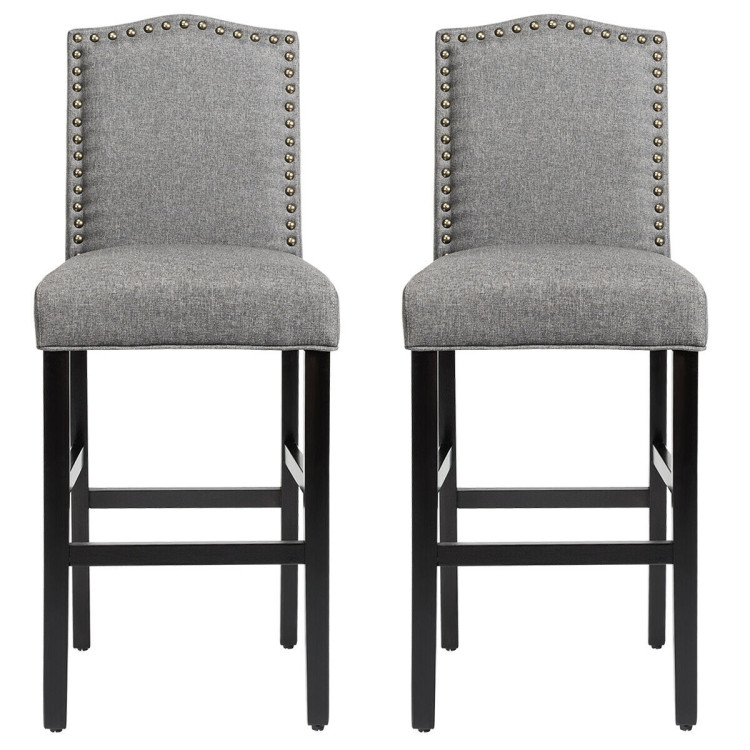 Set of 2 Counter Height Dining Side Barstools with Thick Cushion-GrayCostway Gallery View 5 of 7