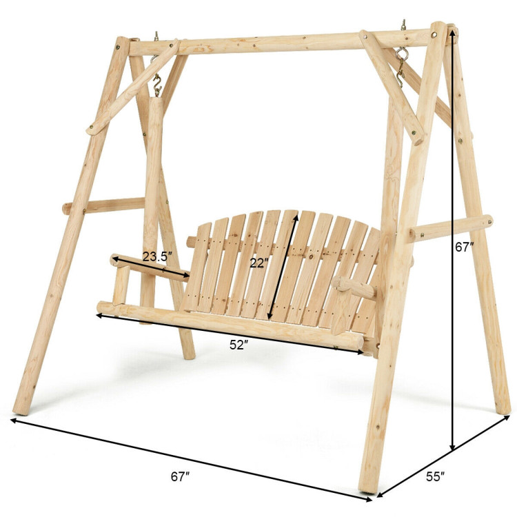 Outdoor Wooden Porch Bench Swing Chair with Rustic Curved BackCostway Gallery View 4 of 10