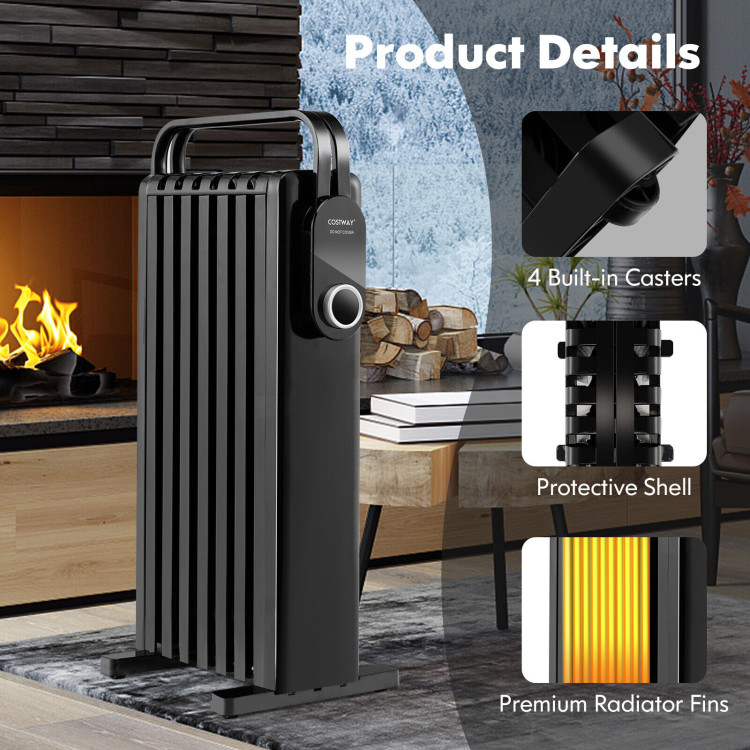 1500W Electric Space Heater Oil Filled Radiator Heater with Foldable Rack-BlackCostway Gallery View 8 of 10