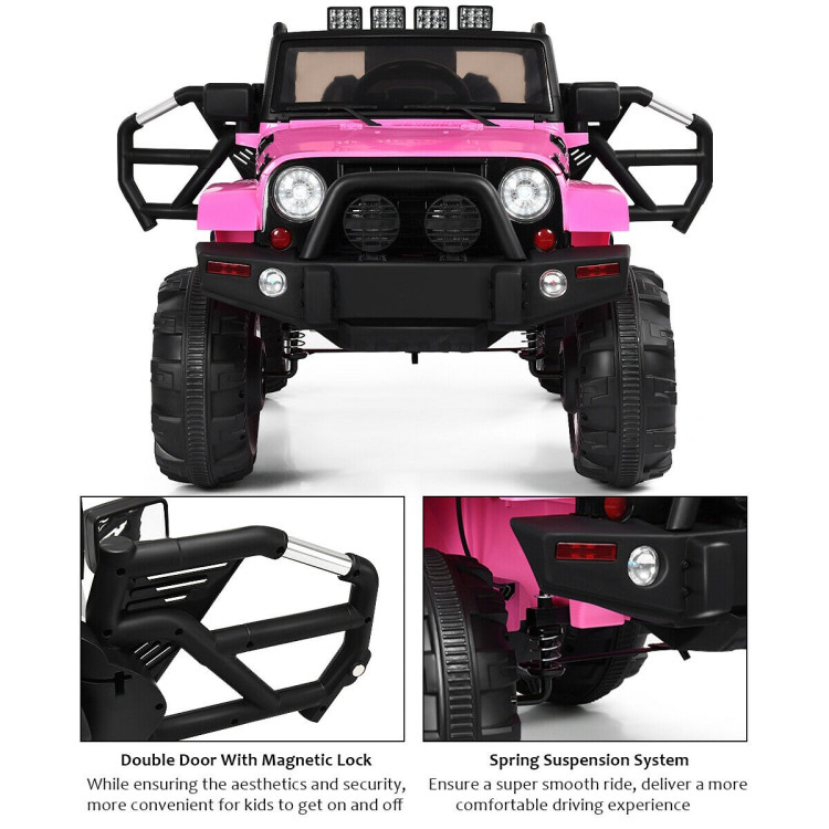 12V Kids Remote Control Riding Truck Car with LED Lights-PinkCostway Gallery View 6 of 12