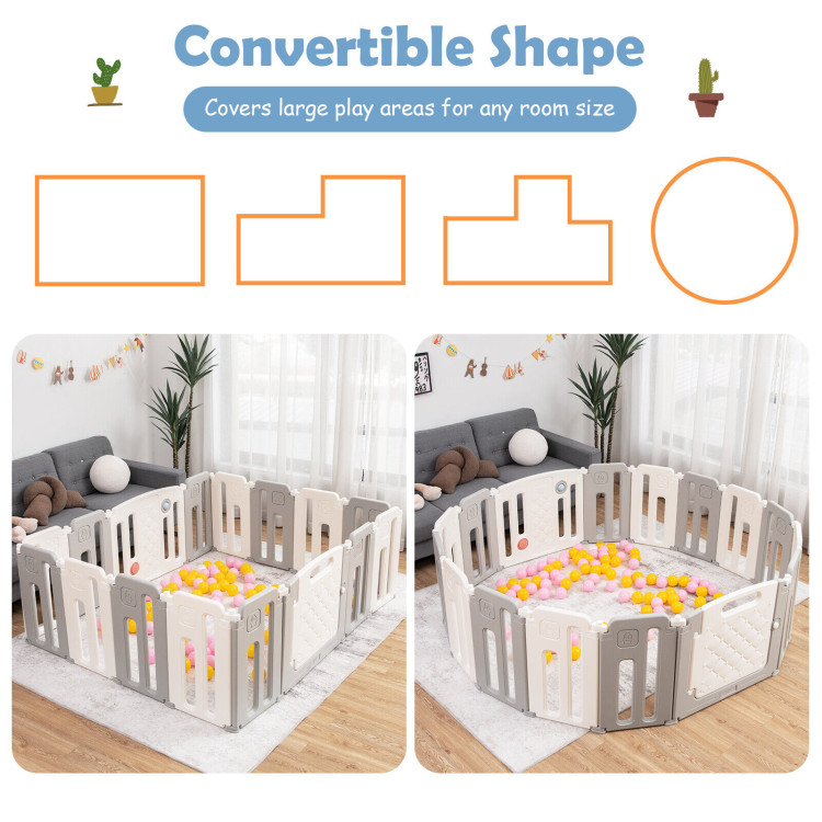 16 Panels Baby Safety Playpen with Drawing Board-GrayCostway Gallery View 9 of 11