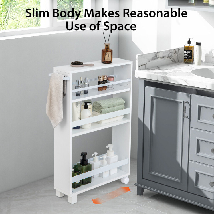 4-Tier Slim Storage Kitchen Cart with Adjustable Shelves-WhiteCostway Gallery View 3 of 10