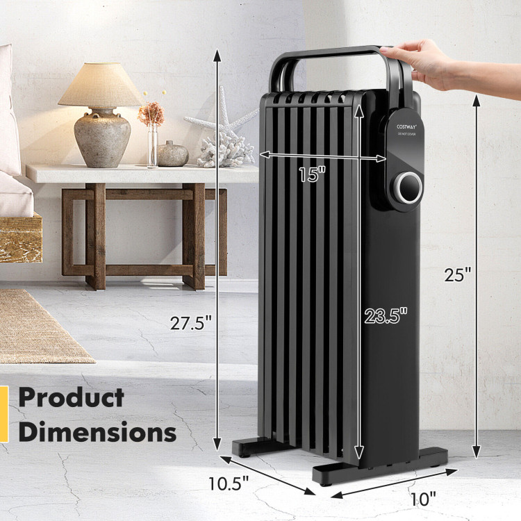 1500W Electric Space Heater Oil Filled Radiator Heater with Foldable Rack-BlackCostway Gallery View 4 of 10