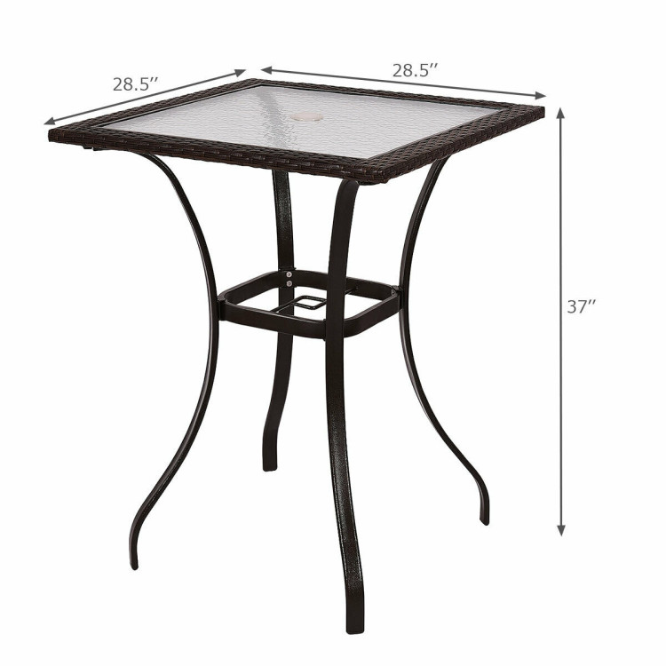 28.5 Inch Outdoor Patio Square Glass Top Table with Rattan EdgingCostway Gallery View 5 of 8