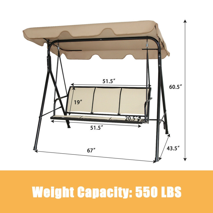 Outdoor Patio Swing Canopy 3 Person Canopy Swing Chair-BrownCostway Gallery View 4 of 13