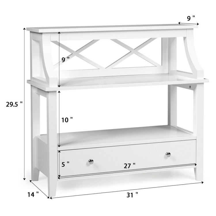 3-Tier Storage Rack End table Side Table with Slide Drawer -WhiteCostway Gallery View 11 of 11