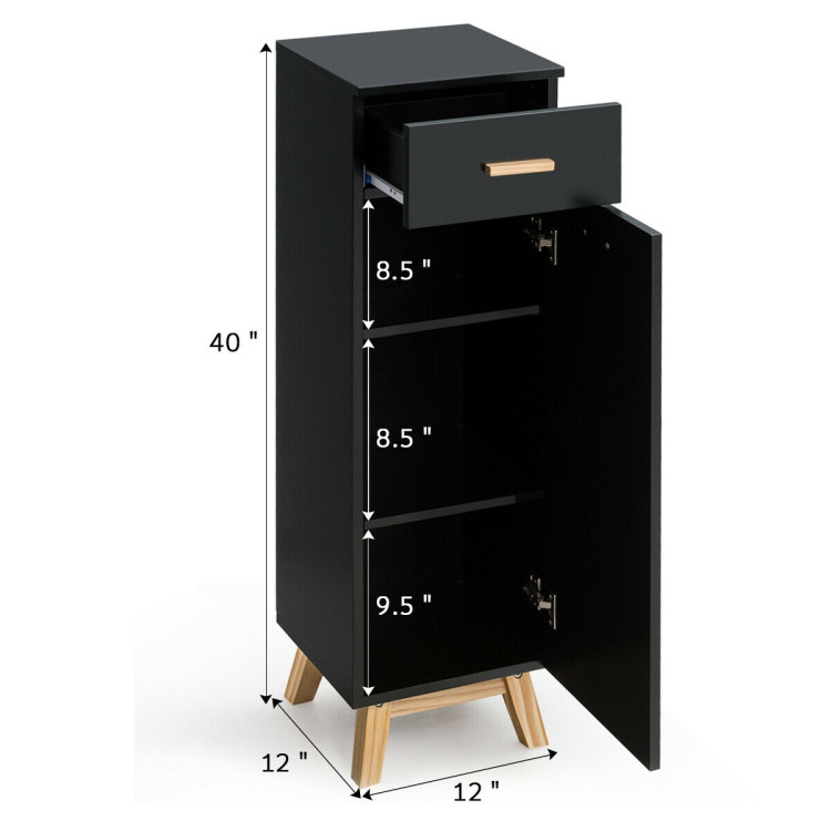 Waterproof Bathroom Cabinet with Adjustable Shelves and Sliding Drawer-BlackCostway Gallery View 4 of 12
