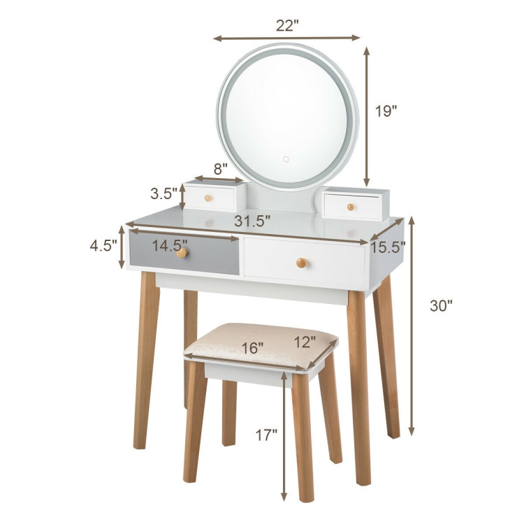 Makeup Dressing Table with 4 Drawers and Lighted MirrorCostway Gallery View 4 of 11