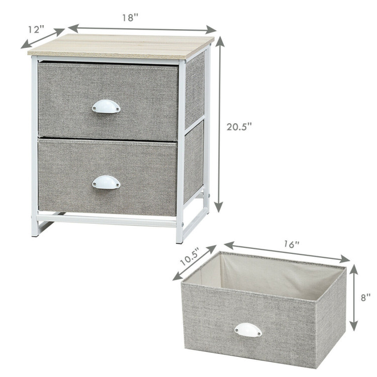 Metal Frame Nightstand Side Table Storage with 2 Drawers-GrayCostway Gallery View 14 of 14