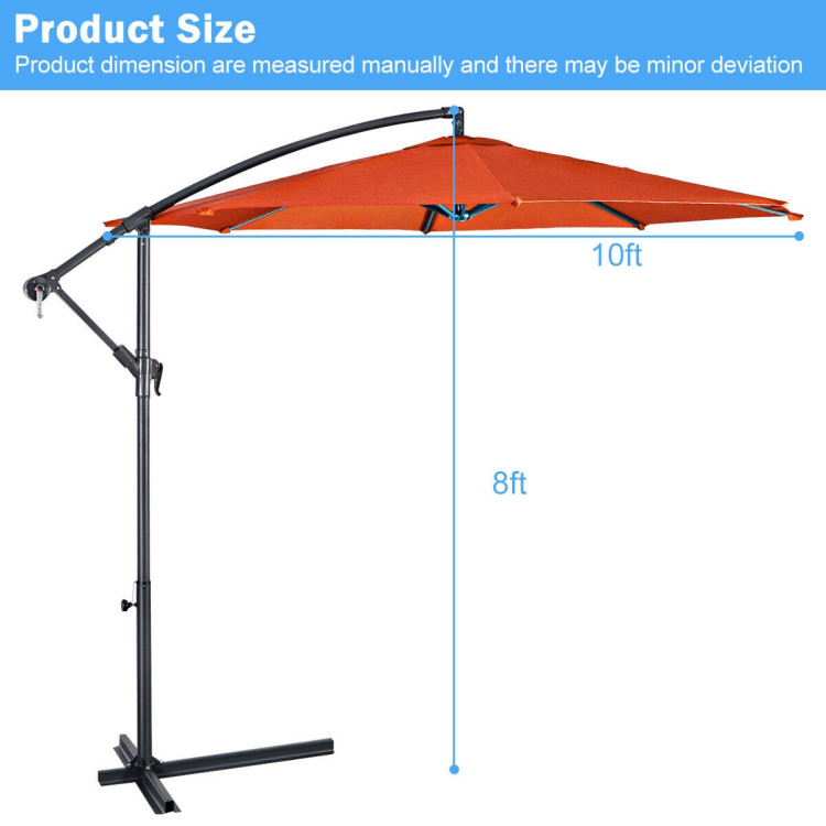 10 Feet Patio Outdoor Sunshade Hanging Umbrella without Weight Base-OrangeCostway Gallery View 4 of 10