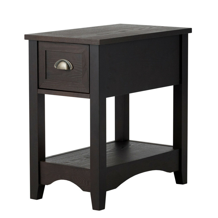 Contemporary Chair Side End Table Compact Table with Drawer Nightstand-BrownCostway Gallery View 1 of 11