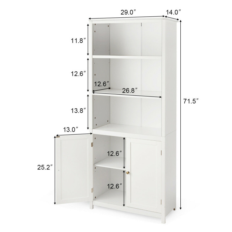 Bookcase Shelving Storage Wooden Cabinet Unit Standing Display Bookcase with Doors-WhiteCostway Gallery View 5 of 11