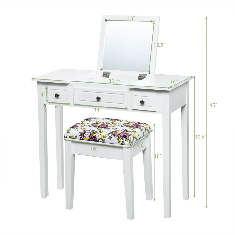 Vanity Dressing Table Set with Flip Top Mirror and 3 DrawersCostway Gallery View 4 of 9