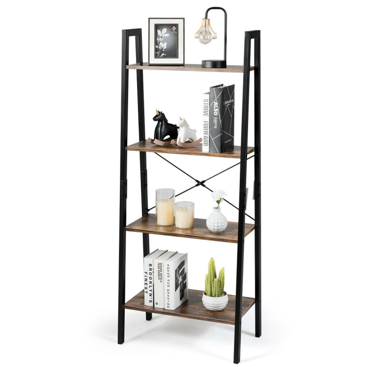 4-Tier Industrial Ladder Shelf with Metal FrameCostway Gallery View 9 of 11