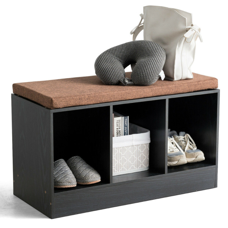 Shoe Bench with Padded Cushion and 3-Cube Storage BoxCostway Gallery View 8 of 12