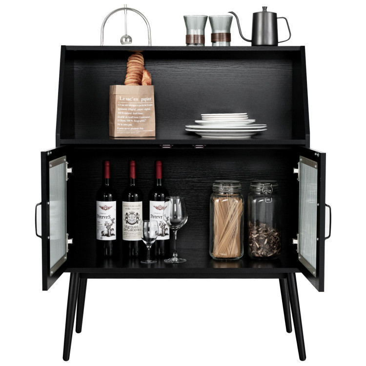 Kitchen Sideboard Buffet with Open Cubby and 2 Glass Doors-BlackCostway Gallery View 7 of 10