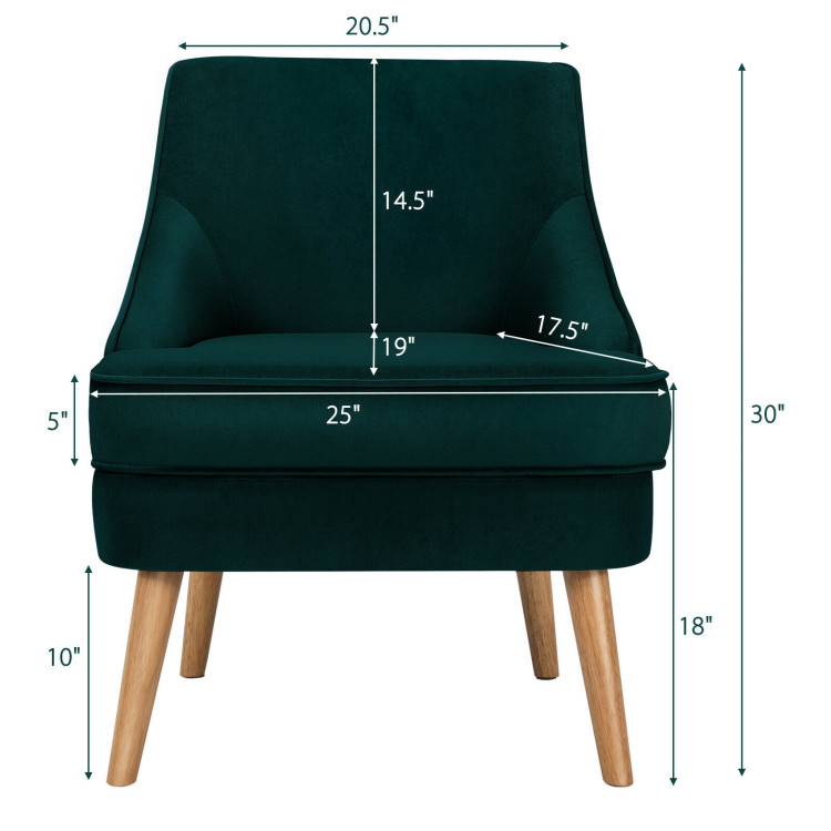 Mid Century Velvet Accent Chair with Rubber Wood Legs for Bedroom-GreenCostway Gallery View 4 of 12