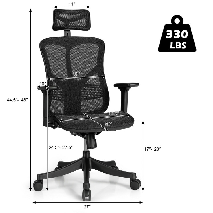 Ergonomic High Back Mesh Adjustable Swivel Office Chair-BlackCostway Gallery View 4 of 11